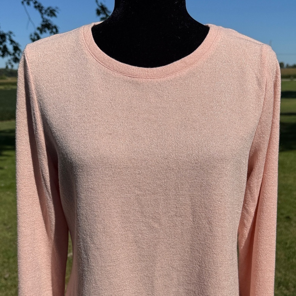 Calvin Klein Peach Sparkle Long Sleeve White Shirt Tail Sleeve Cuff Sweater Sz M